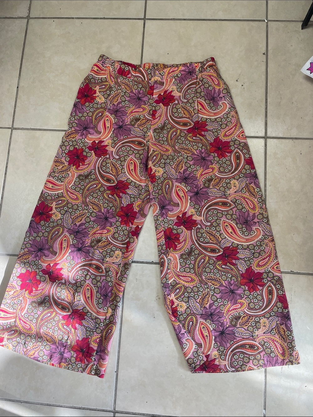 Jade by Johnny Was Pink & Red Paisley Floral Wide-Leg Pants